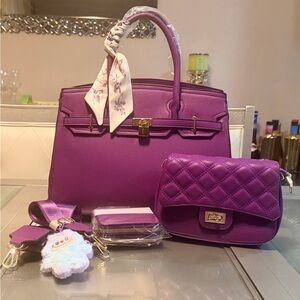 Chic Purple Satchel and Crossbody Bag Set